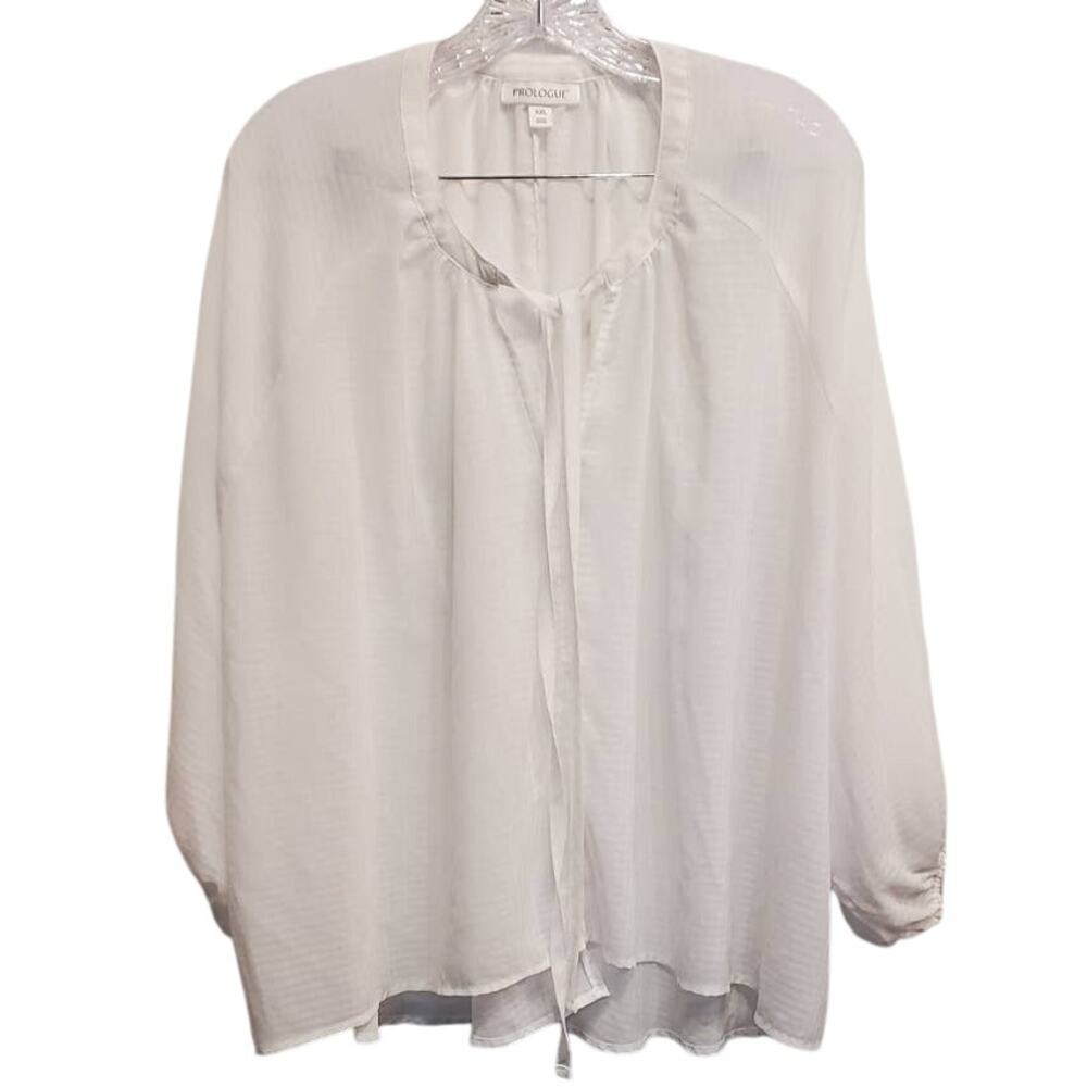 Prologue Long Sleeve Light Weight White Flowy Women's Blouse Plus Size XXL